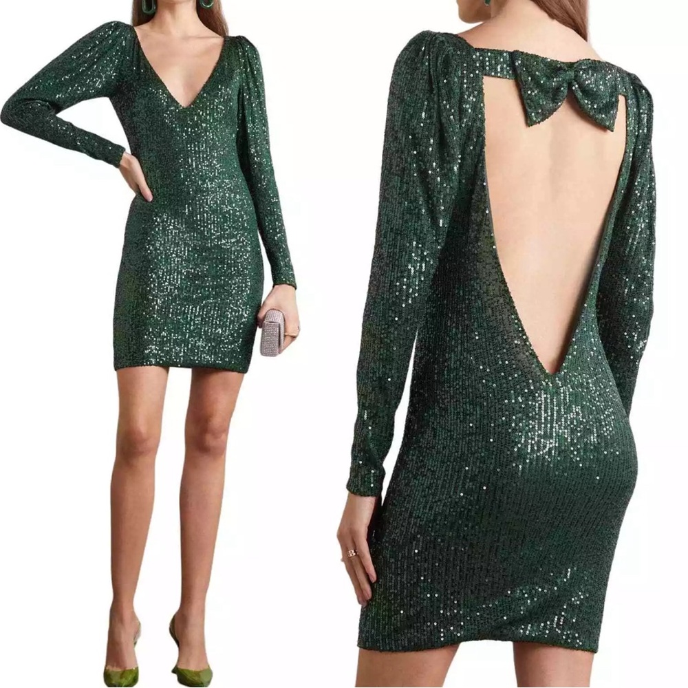 Caroline Constas Green Sequin Cocktail Dress